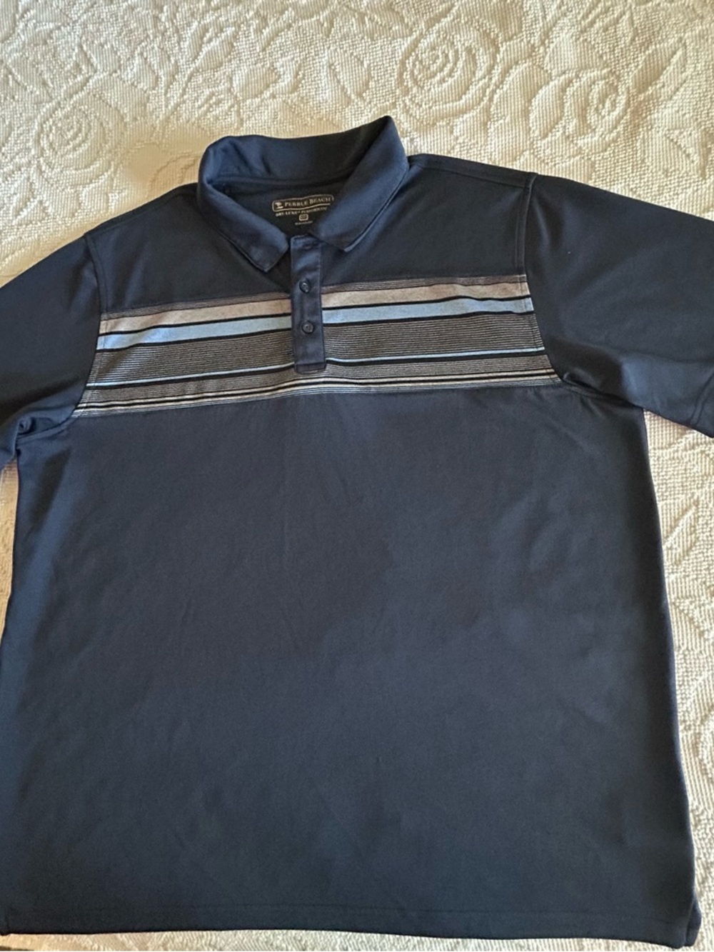 Pebble Beach Men’s XXL Dry-Luxe Performance Polo Blue Striped Golf Shirt